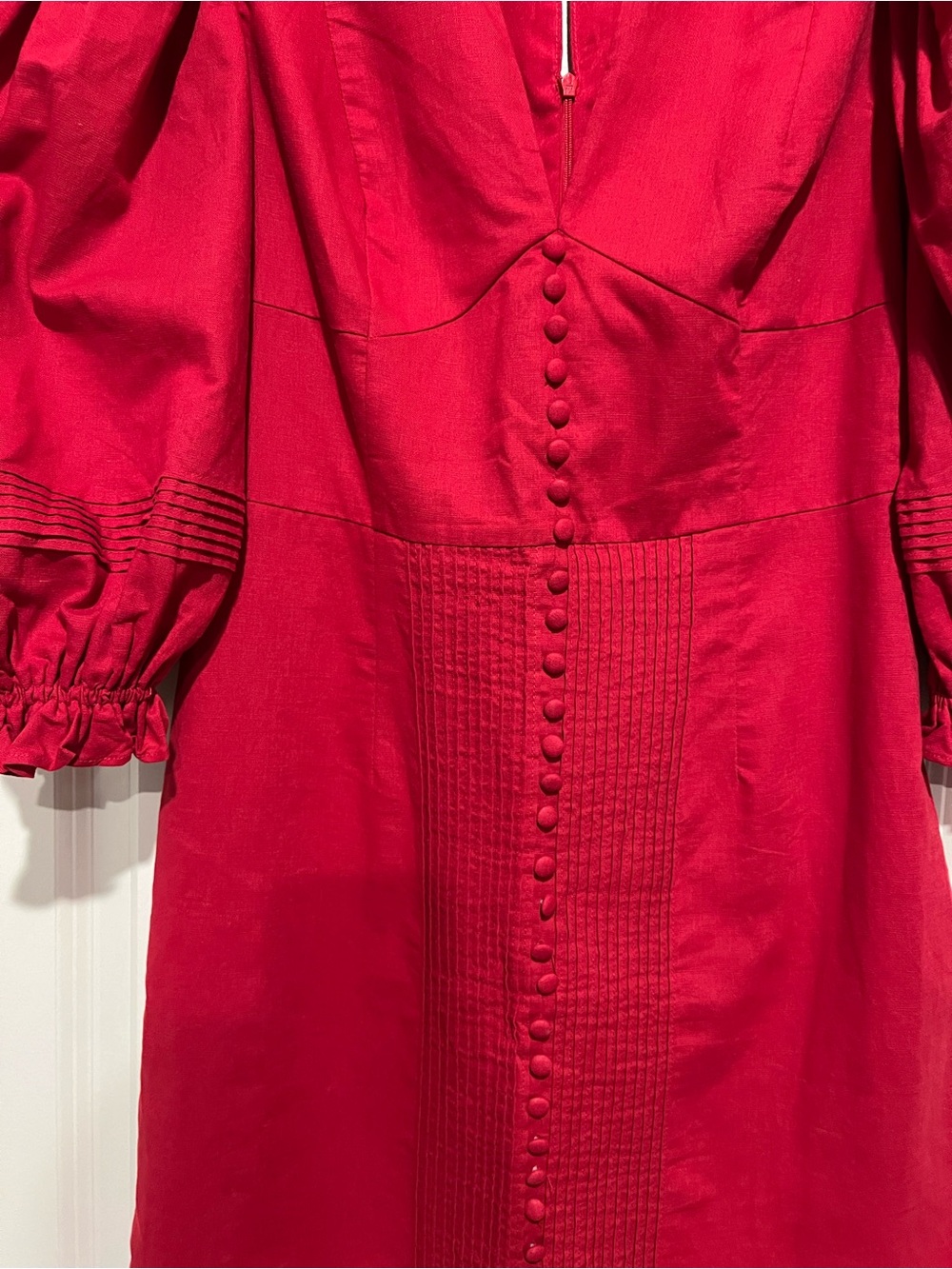 Haute Rogue red linen/cotton mini dress w puffed sleeves - Picture 6 of 13